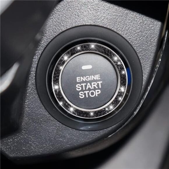 Car Start Button Bling Rhinestone Diamond Engine Ignition Button Ring 2-Pack - Picture 6 of 7